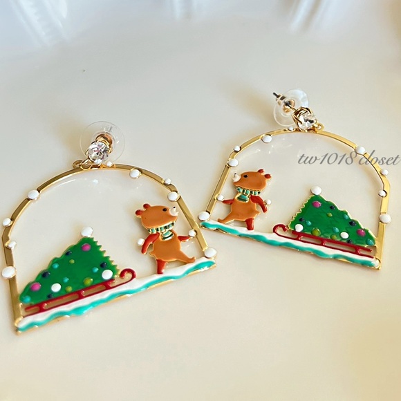 Les Nereides Christmas Tree and Cuddly Bear Post Drop Earrings - Picture 1 of 5